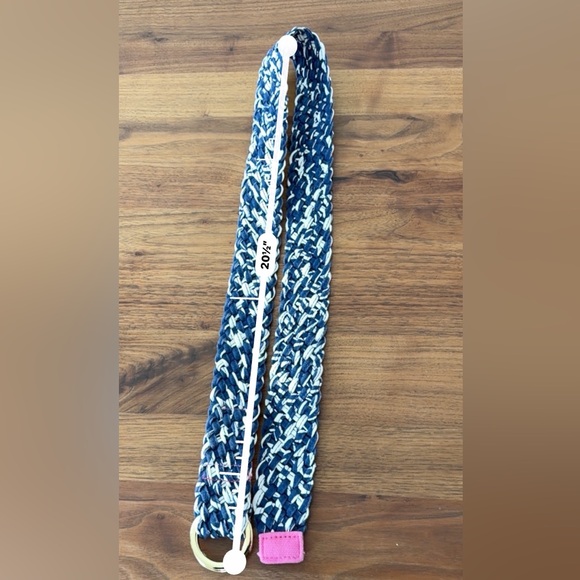 Lilly Pulitzer Woven Belt Braid Silver D Ring Cotton Size Large navy And White
